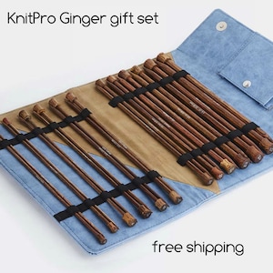 Wooden knitting needle set KnitPro Ginger 25cm/10&quot; 3.50-12.00mm for flat knitting projects - the best gift for every knitter