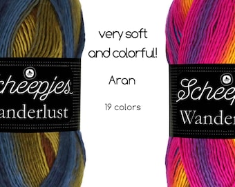 Fil à tricoter acrylique Scheepjes Wanderlust - super doux avec un fil acrylique légèrement brillant long changement de couleur