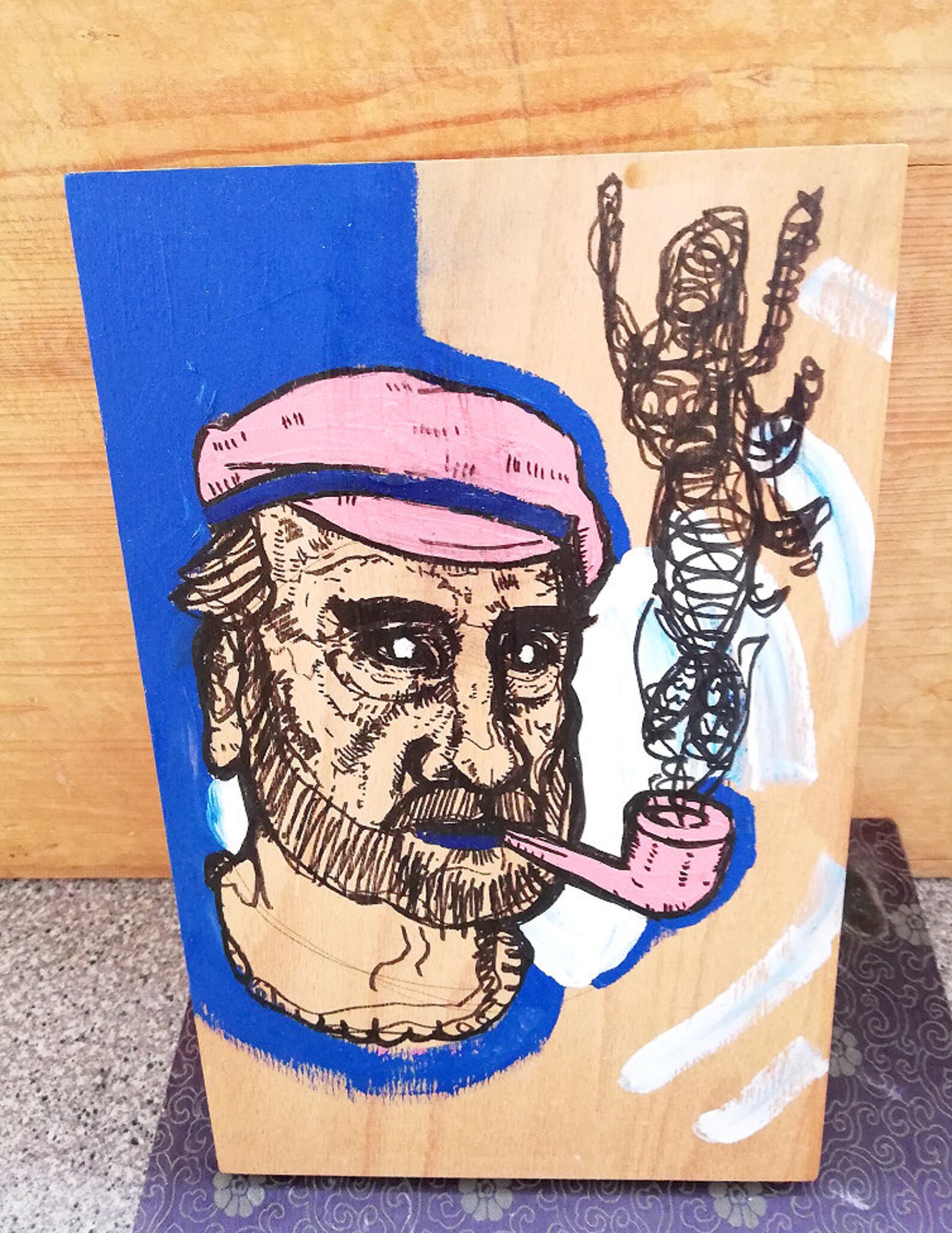 Sailor drawn on wooden boardacrylic paint and ink pen Etsy