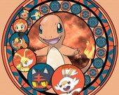 fire starters Charmander Stained Glass Prints