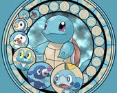 Water starter squirtle Stained Glass Prints