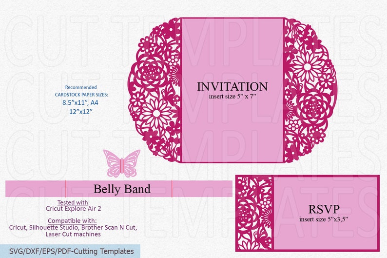 Download RSVP Gate fold floral wedding invitation svg template ...