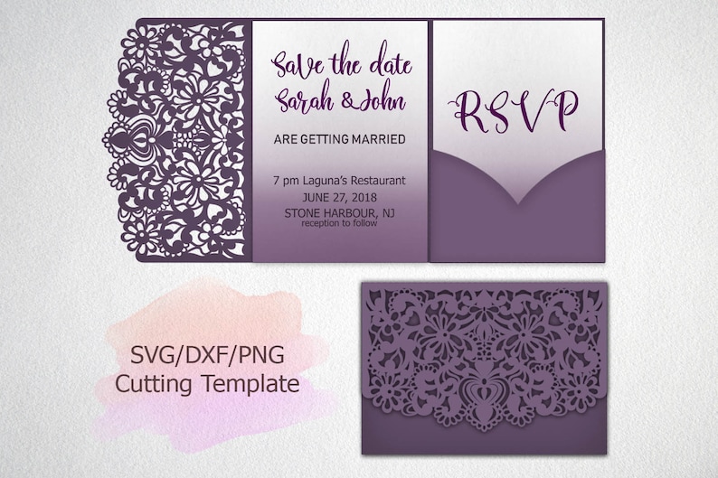 Download Tri Fold Wedding Invitation Lace Pocket Envelope Trifold Etsy