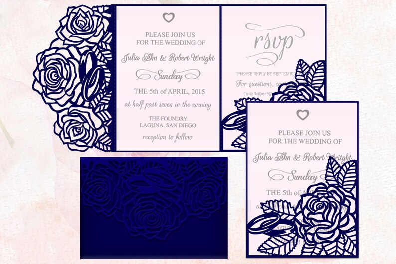 Download Bridal Shower Invitation Roses Wedding Invitation Svg Tri Fold Wedding Invitation Svg Trifold Svg Rings Svg Floral Pocket Envelope Svg Invitations Announcements Paper Party Supplies