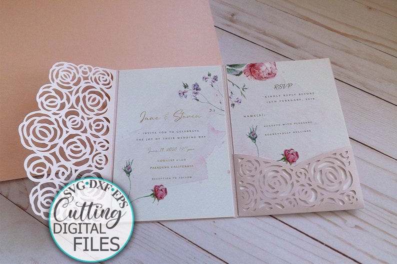 Trifold svg roses floral flowers wedding invitation tri