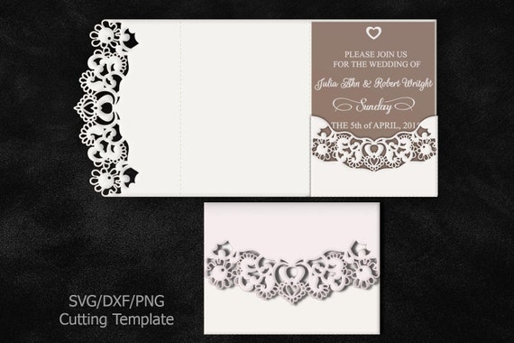 Lace Wedding Invitation Template Laser Cut Pocket Invitation Etsy