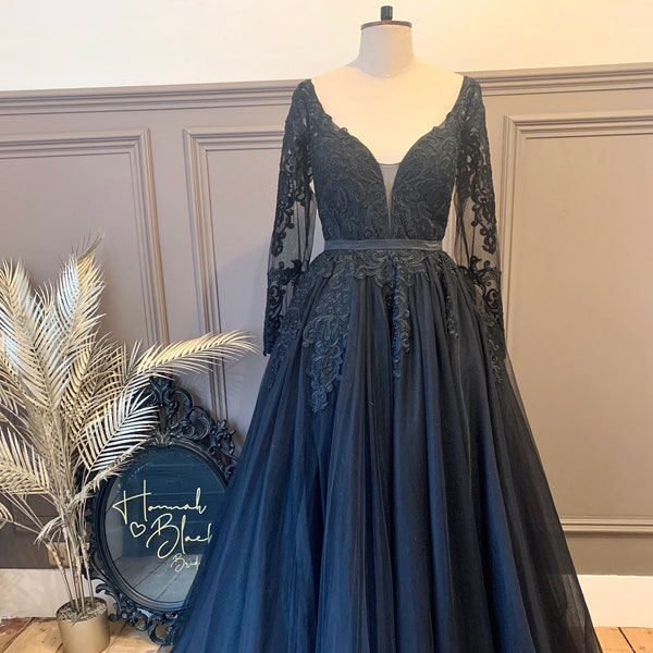 The Reign Gown - Black Wedding Dress with long sleeves