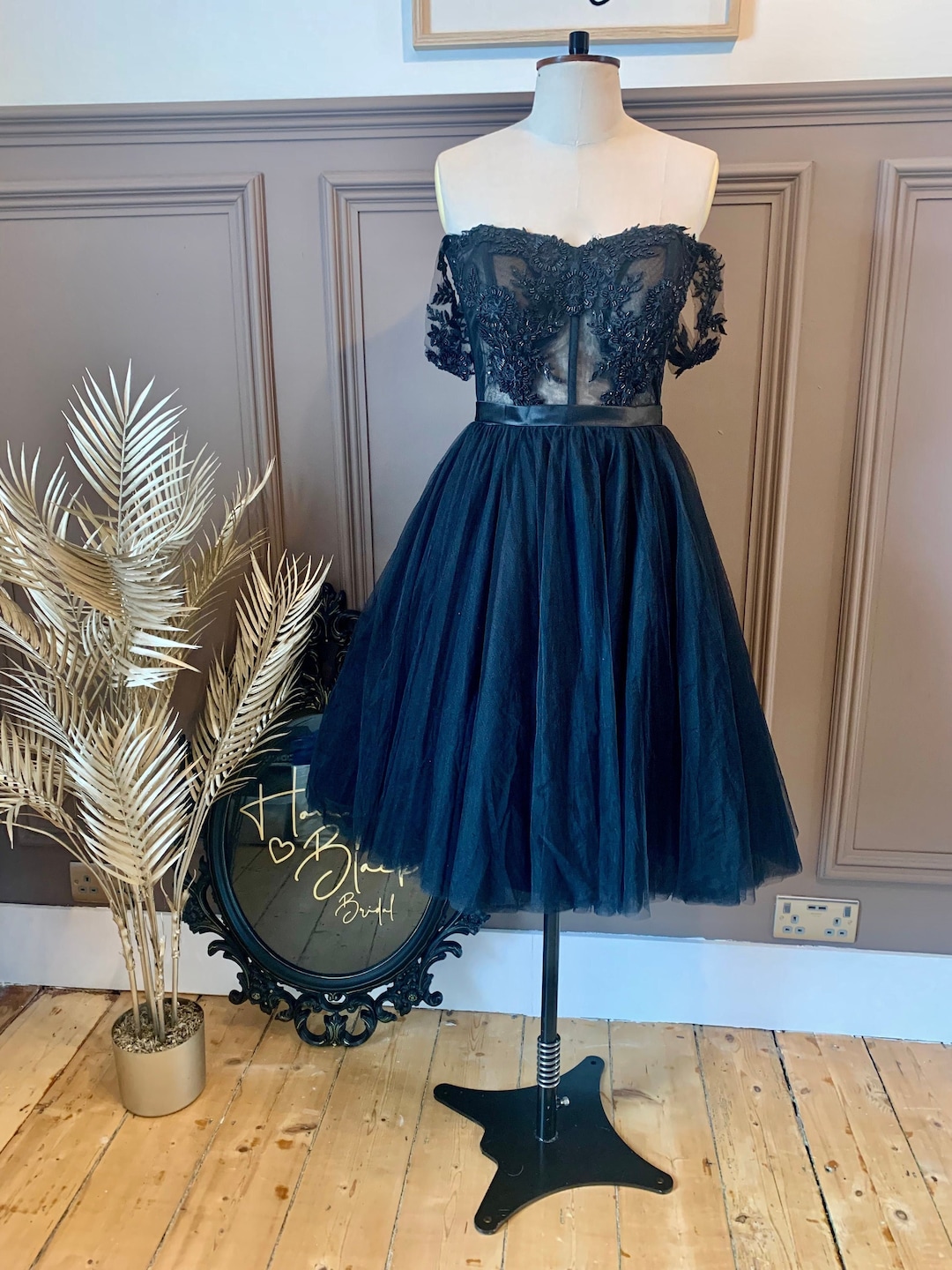 The Ezria Gown Black Tea Length Wedding Dress Etsy