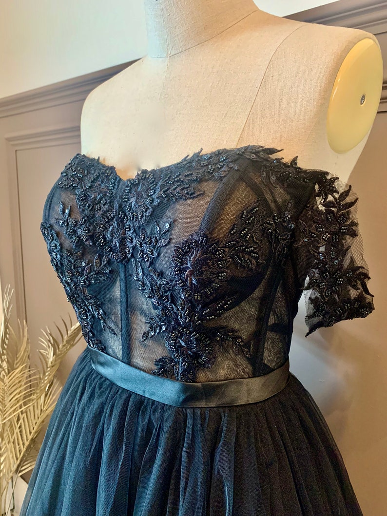 The Ezria Gown Black Tea Length Wedding Dress Etsy