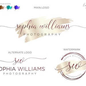 Premade Logo - Logo Design - Photography Logo - Watercolor Logo - Circle Logo - rose gold Logo - Business Logo - Branding Kit-Watermark logo