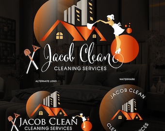 Premade Cleaning Services Logo Design, Gold Brush Broom Logo