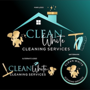 Diseño de logotipo de servicio de limpieza, logotipo de escoba, logotipo de ama de llaves, kit de marca de limpieza prediseñado, paquetes de marca completos, logotipo de limpieza de oficinas