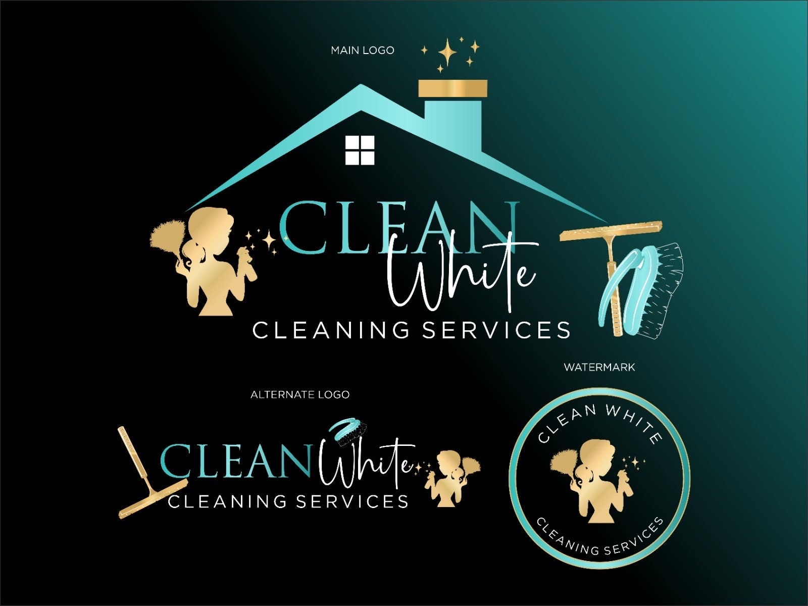 Premade Cleaning Service Logo Design: Housekeeper Branding Kit