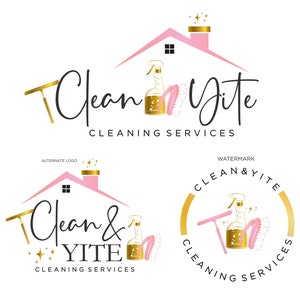 Reinigungsservice-Logo-Design, Besen-Logo, Housekeeper-Logo, vorgefertigtes Reinigung-Branding-Kit, vollständige Branding-Pakete, Büroreinigungs-Branding-Logo