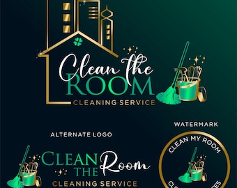 Premade Cleaning Service Logo Design: Broom & House Icon