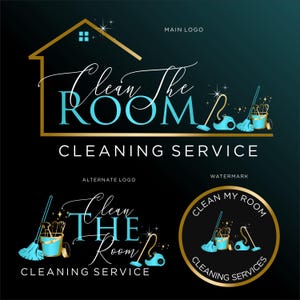 Design de logotipo pré-fabricado para serviços de limpeza: ícone de vassoura e casa