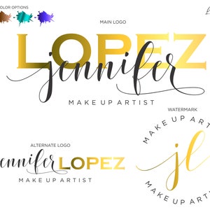 Logo per truccatori in oro, logo nero e oro, logo per trucco in oro, logo per bellezza in oro, logo con tratto di pennello, logo predefinito, logo per trucco, design del logo