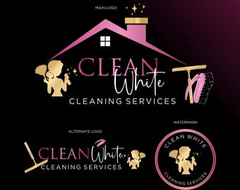 Premade Cleaning Service Logo Design: Broom & House Icon