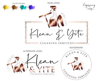 Cleaning Services Logo Design, Premade Brush Logo, Rose gold, Spray