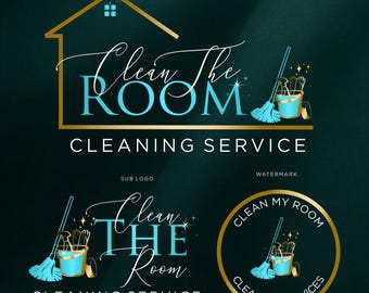Premade Cleaning Service Logo Design: Broom & House Icon
