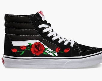 high top vans with roses on them
