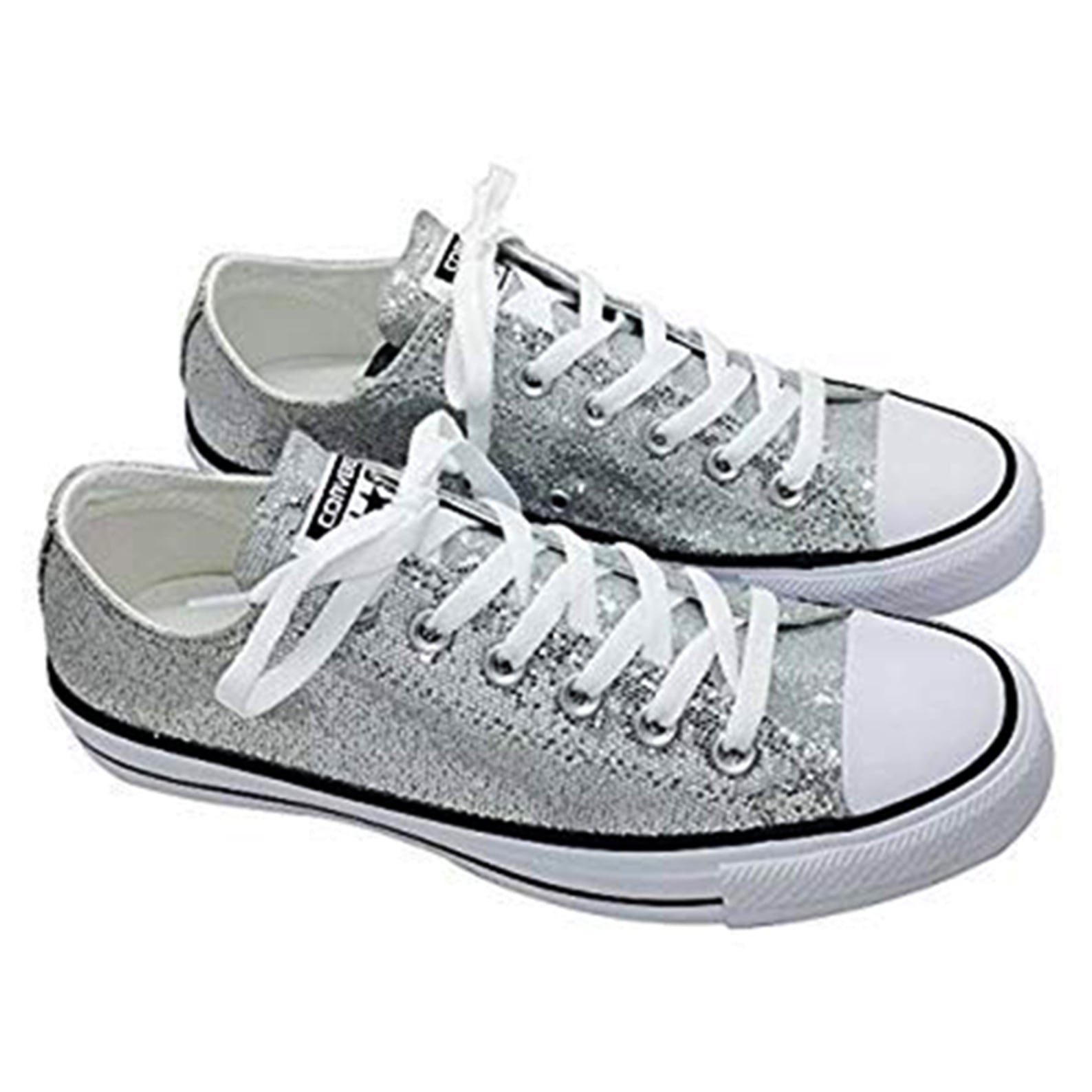 Silver Glitter Custom Made Converse All Stars Wedding Etsy