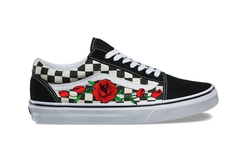 checkerboard vans with roses