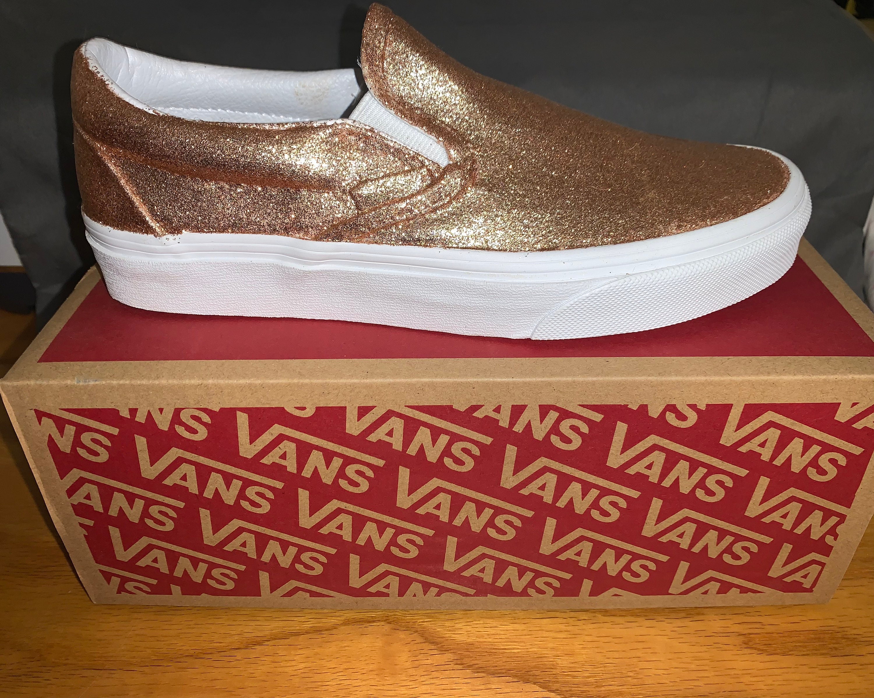 Rose Gold Glitter Bling Custom Hand Painted Slip on Vans Shoe - Etsy