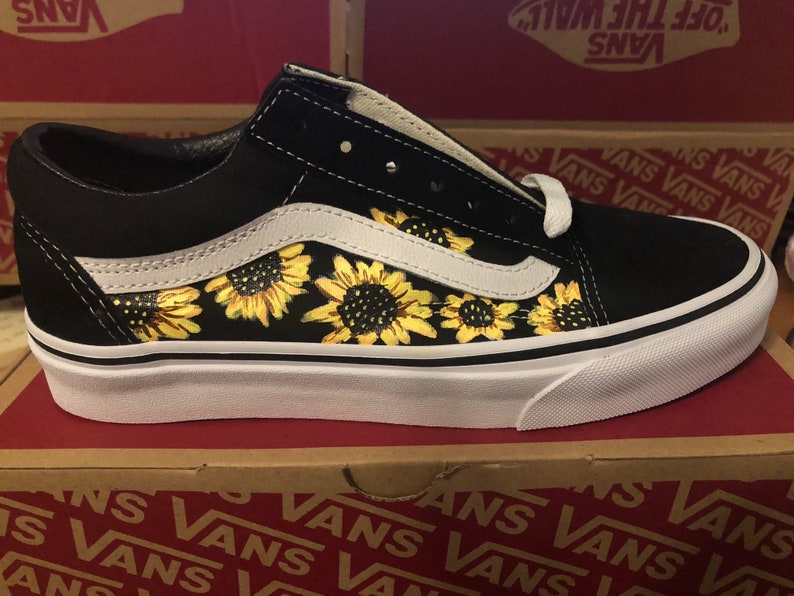 Sunflower Custom Hand Painted Vans Old Skool Black and White Etsy