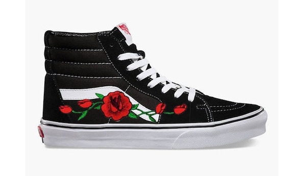 black high top vans with roses