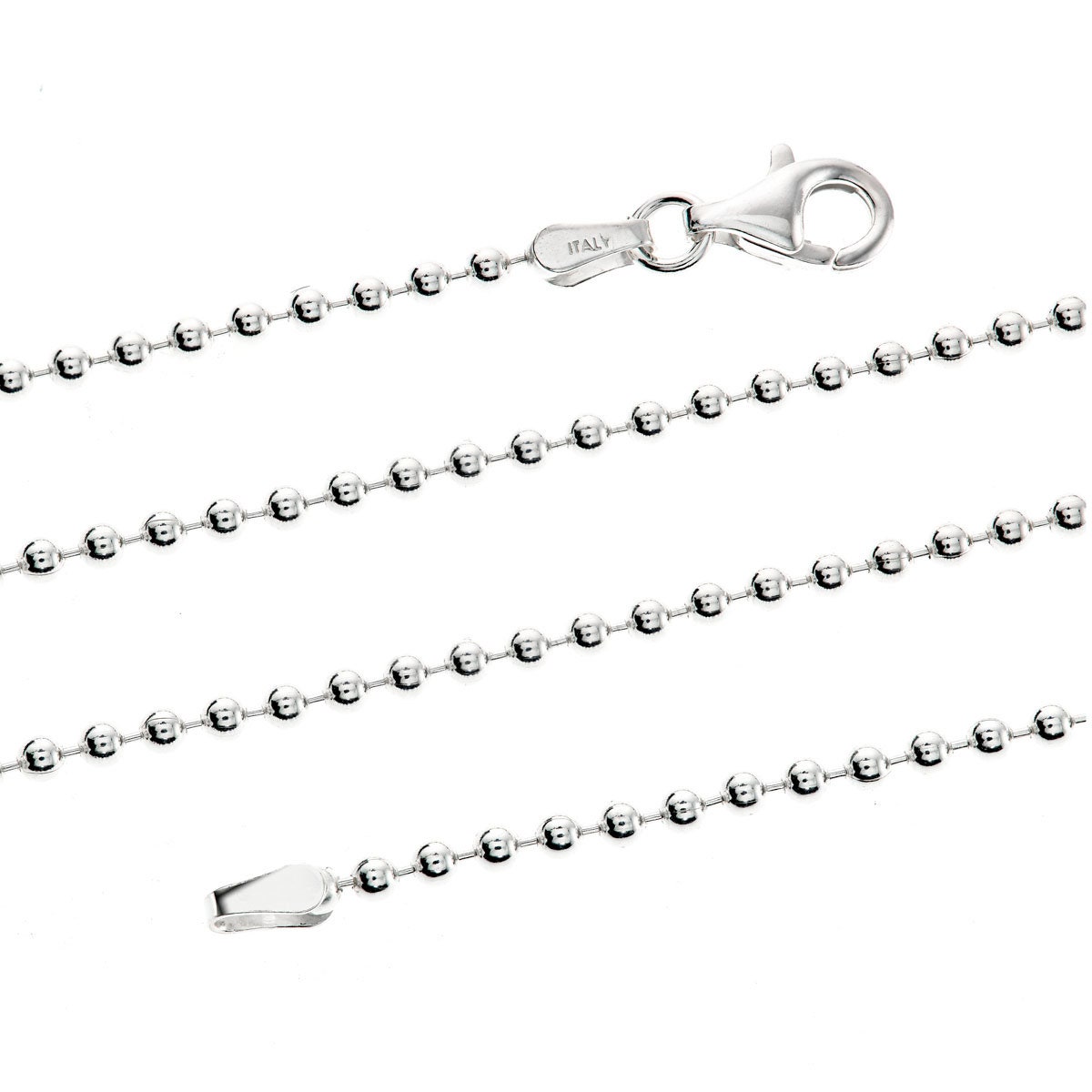 Sterling Silver Diamond-Cut Ball Bead Chain 2.2mm 925 Italy Dog Tag Necklace