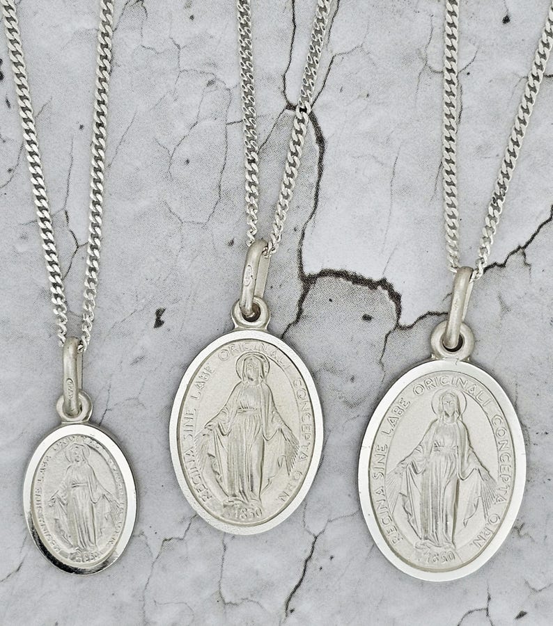 Sterling Silver Miraculous Medal Madonna Virgin Mary Oval Pendant Gift ...