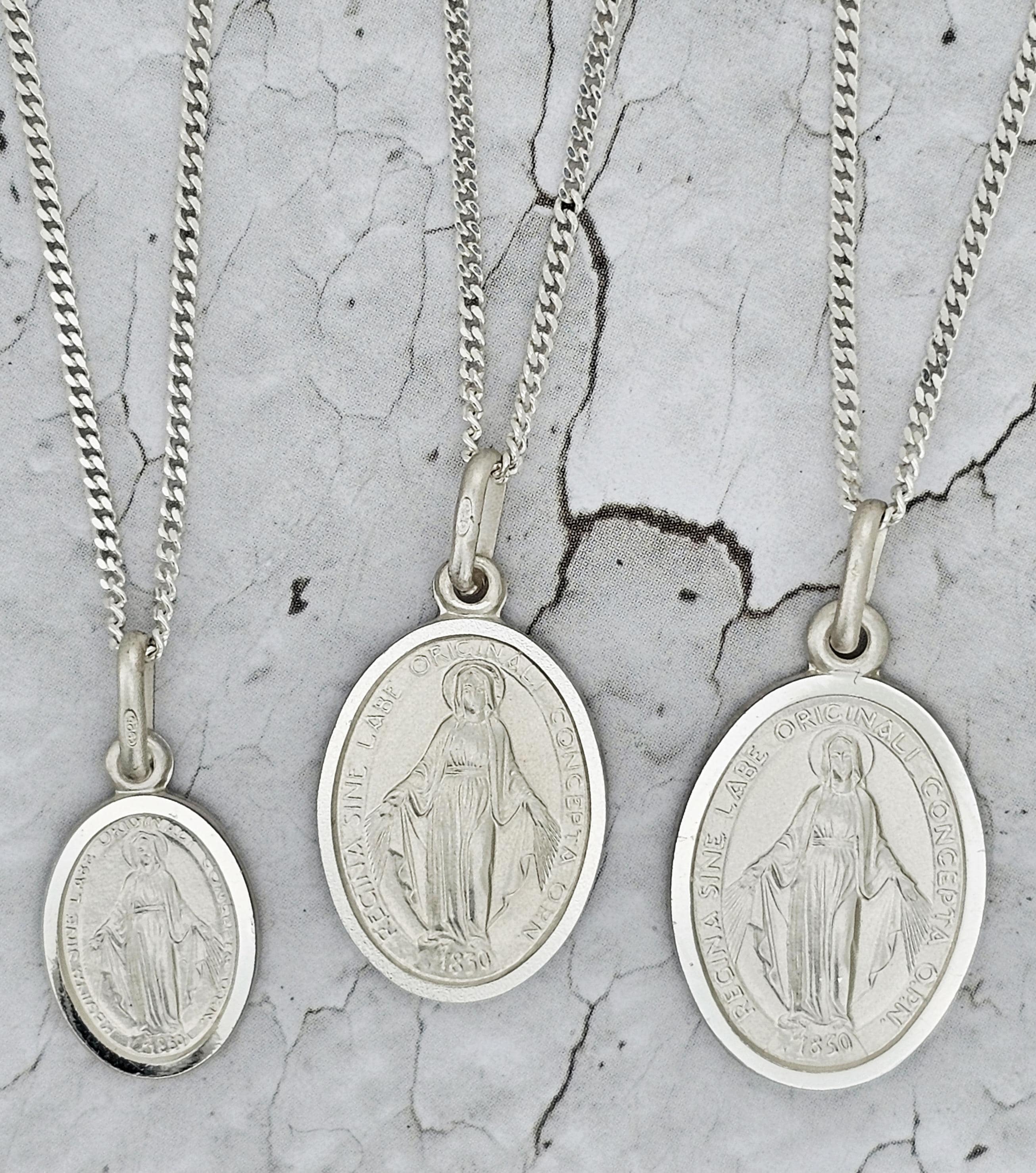 Sterling Silver Miraculous Medal Madonna Virgin Mary Oval Pendant Gift ...