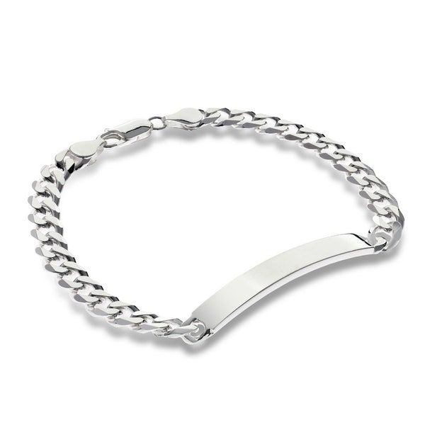 Sterling Silver ID Bracelet Free Engraving 8.4" Gents Identity Bracelet Mens Curb Chain Link ID Free Gift Box