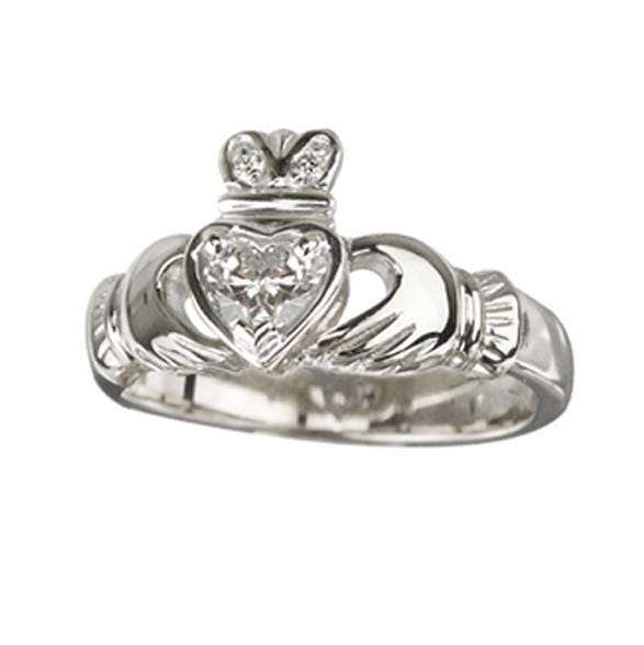 Sterling Silver Claddagh Ring Childs Ladies Gents White Cubic Zirconia ...