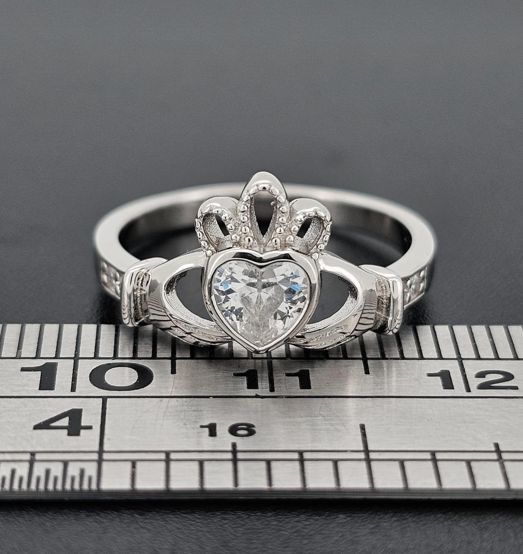 Sterling Silver Claddagh Ring Childs Ladies Gents White Cubic Zirconia ...