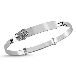 Bracelet jonc bébé en argent sterling avec gravure d&#39;identité gratuite Bracelet cz pour enfant, boîte cadeau gants de boxe