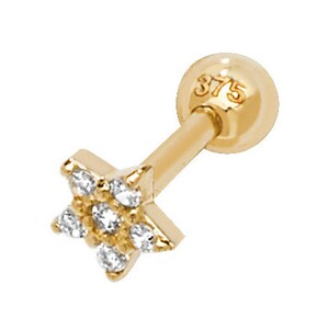 9CT Yellow Gold Single CZ Star Single Stud Earring 6mm Bar Screw Back Bead Cartilage Pin Gift Box