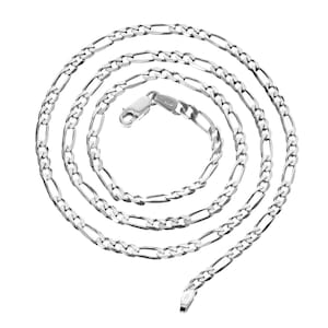 Sterling Silver 3.0mm Figaro Chain Bevelled Edge Flat Curb Link Necklace Gift Box