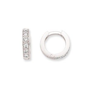 9CT White Gold CZ Hoop Earrings Cubic Zirconia 12x2.75mm Huggie Crystal Cuff Eternity Hinged Gift Box