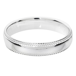 Sterling Silver Wedding Rings Free Engraving 4mm Mill Grain Edge D Shape Ladies Gents Court Bands Free Jewellery Gift Box