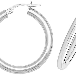 9 kt witte oorringen effen gepolijst 2,5 mm ronde buis creolen dwarsliggers geschenkdoos