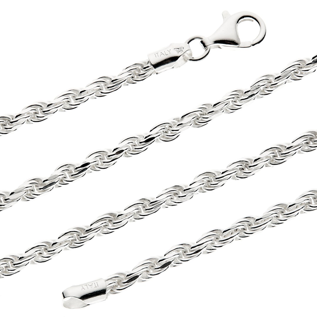 Italian Rope Chain Types Sterling Silver 4mm Rope Chain Solid Diamond Cut Italian Rope Chain ...