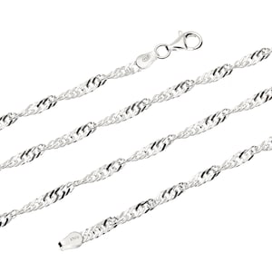 Sterling Silver Curb Chain 3.5mm Singapore Rope 16 18 20 22 24 30 Twisted Necklace Gift Box