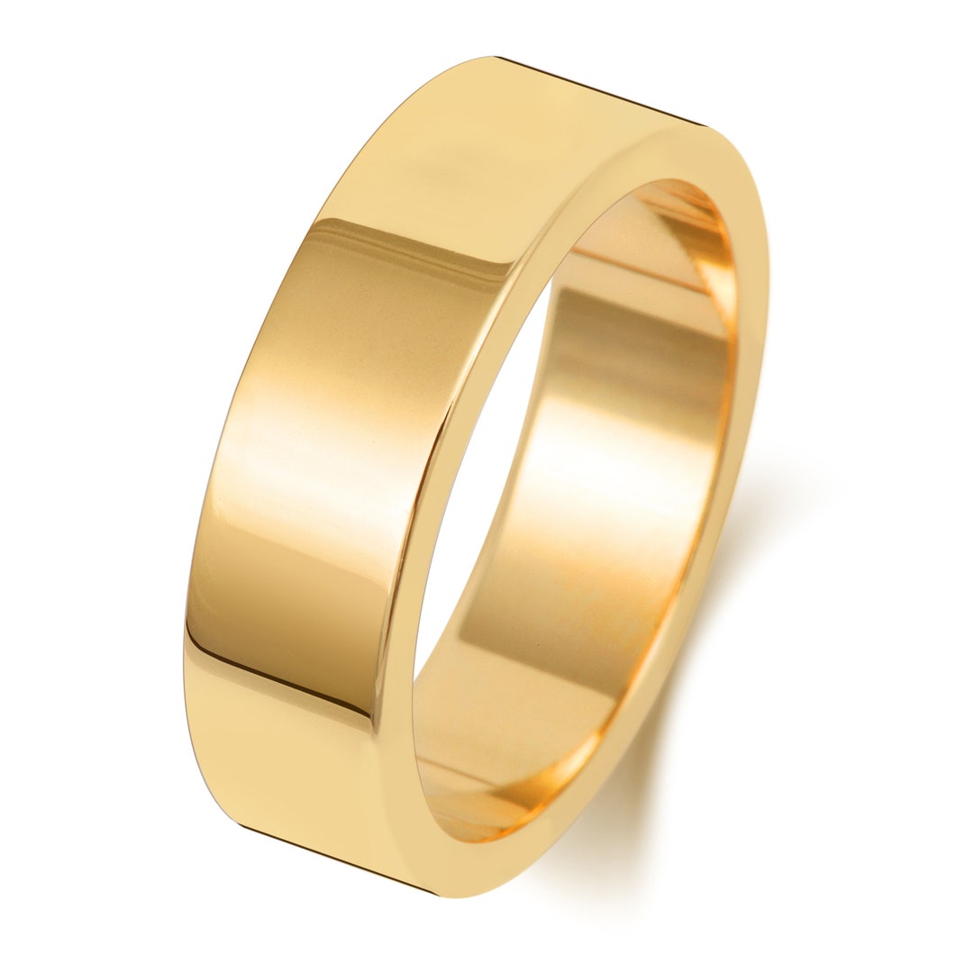 9CT Gold Wedding Ring 6MM Yellow Flat Ladies Gents Plain Band - Etsy