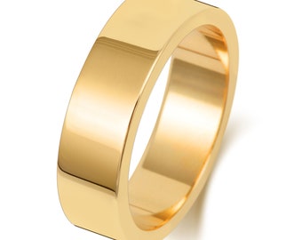 9CT Gold Wedding Ring 6MM Yellow Flat Ladies Gents Plain Band Free Engraving Gift Box