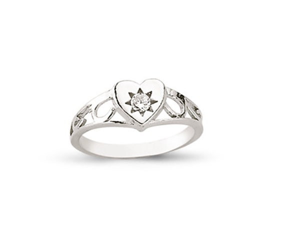 Sterling Silver Baby Ring Childs Kids Cubic Zirconia Hearts CZ