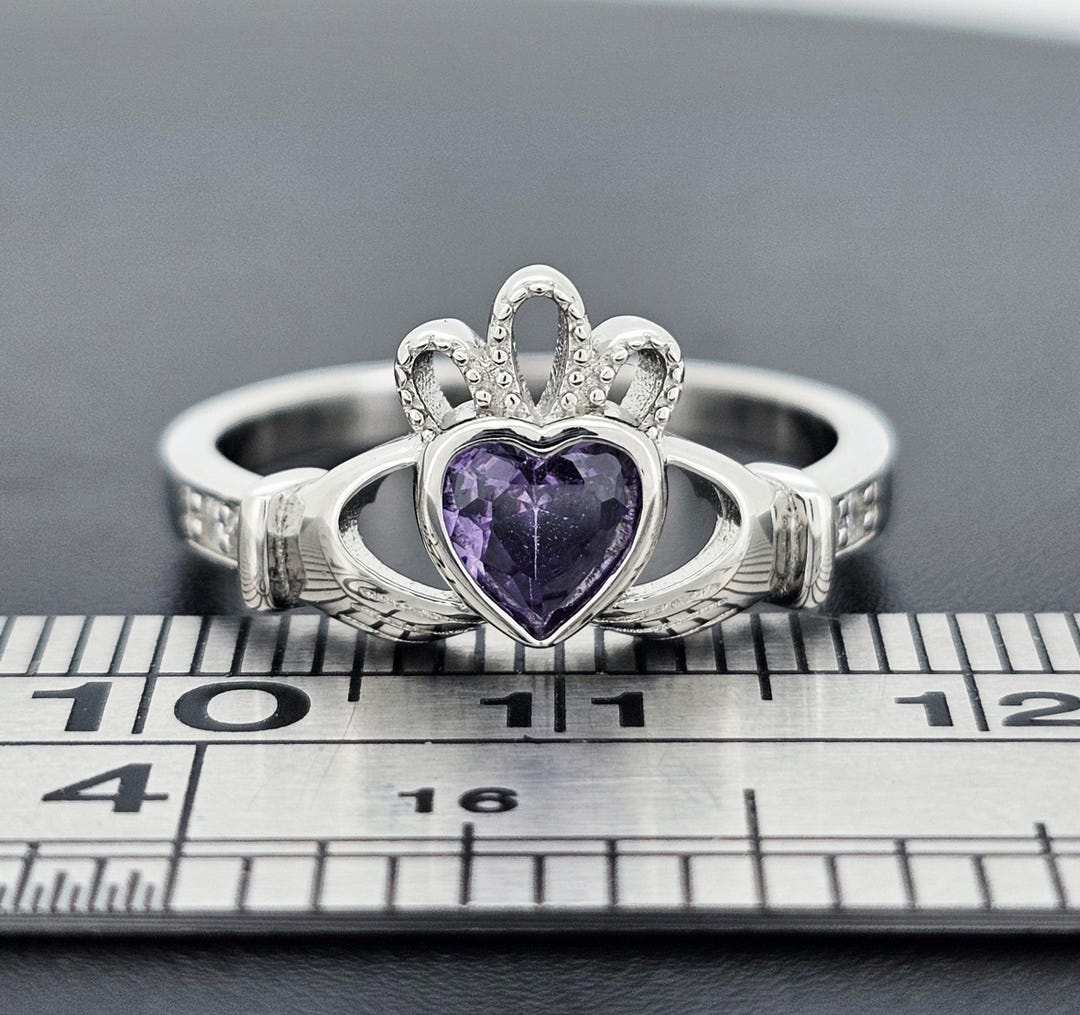 Sterling Silver Claddagh Ring Childs Ladies Gents Purple Amethyst CZ ...