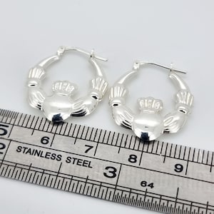 Sterling Silver Claddagh Hoop Earrings 24x20mm Creoles Gift Box
