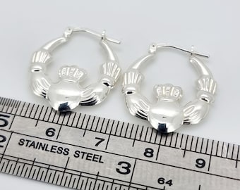 Sterling Silver Claddagh Hoop Earrings 24x20mm Creoles Gift Box